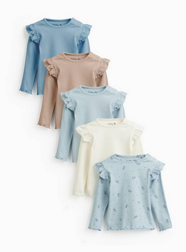 Blue Ribbed Long Sleeve Frill sleeve Tops 5  9-12 months